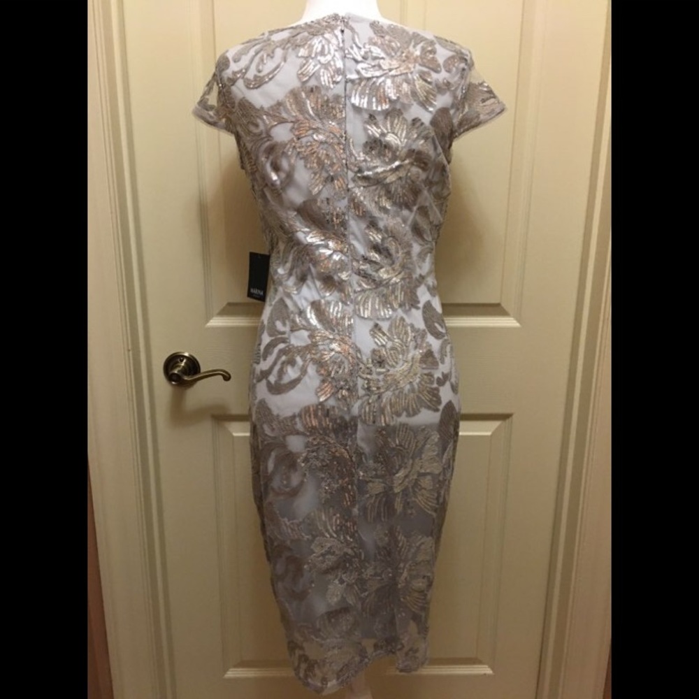 Marina Petite Embroidered Lace Dress Silver 6P - Picture 5 of 8